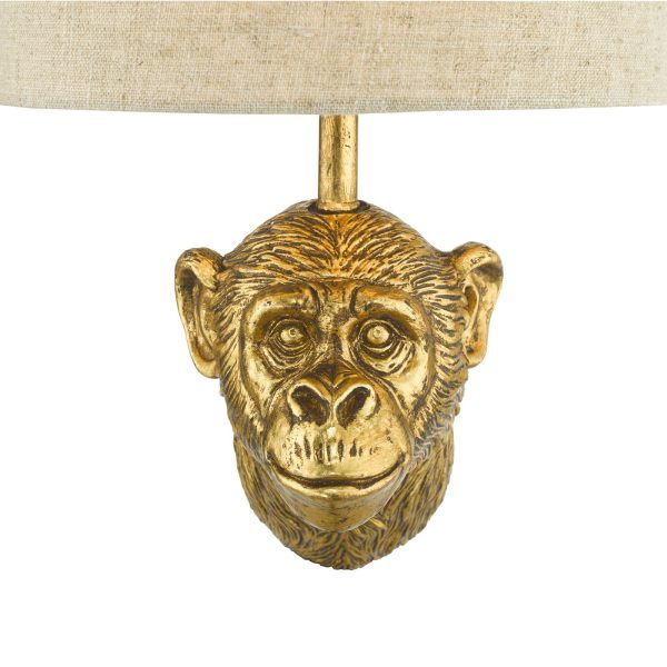 Raul Monkey Wall Light Gold C/W Natural Linen Shade - Image 6