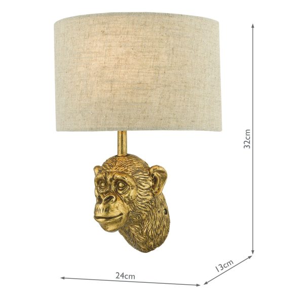 Raul Monkey Wall Light Gold C/W Natural Linen Shade - Image 8