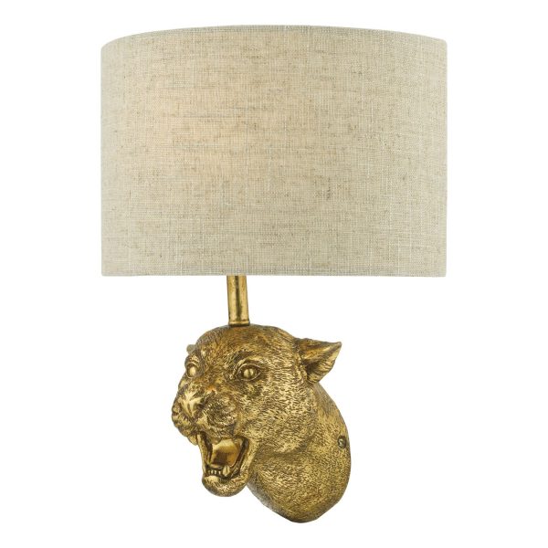 Ruri Leopard Wall Light Gold C/W Natural Linen Shade