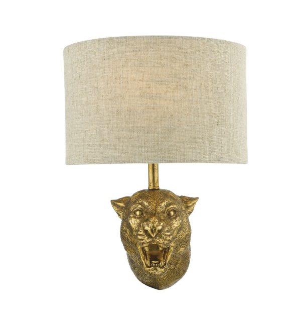 Ruri Leopard Wall Light Gold C/W Natural Linen Shade - Image 2