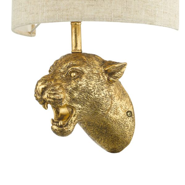 Ruri Leopard Wall Light Gold C/W Natural Linen Shade - Image 3