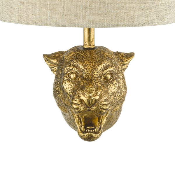 Ruri Leopard Wall Light Gold C/W Natural Linen Shade - Image 4