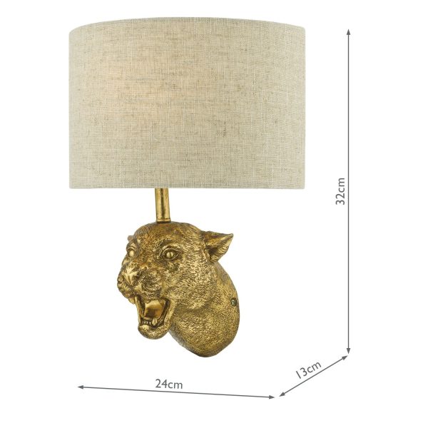 Ruri Leopard Wall Light Gold C/W Natural Linen Shade - Image 6