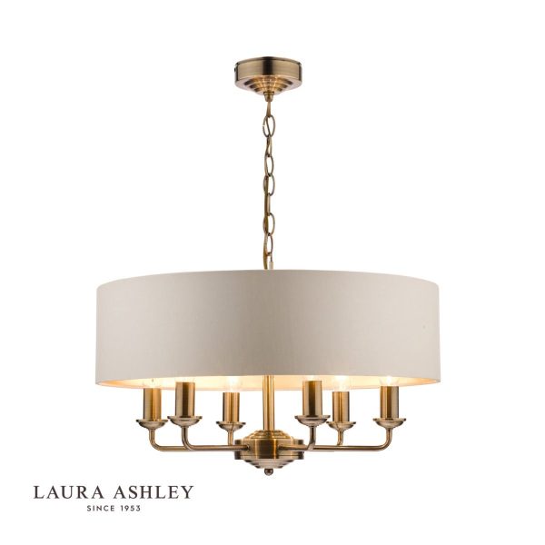 Laura Ashley Sorrento Antique Brass 6 Light Armed Fitting Ceiling Light with Ivory Shade