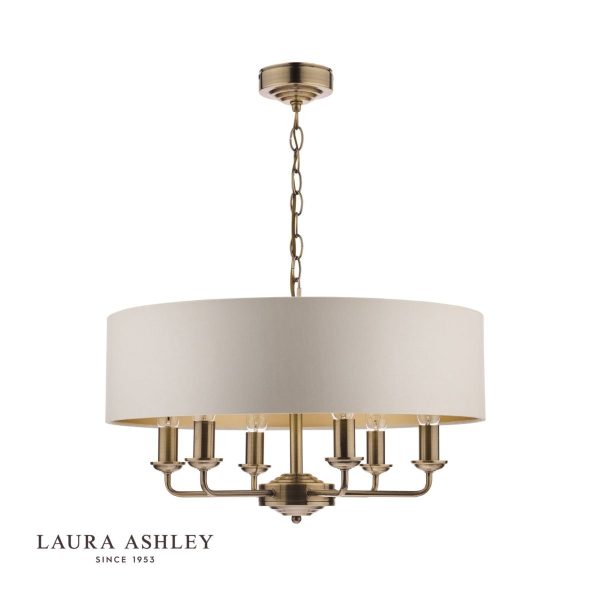 Laura Ashley Sorrento Antique Brass 6 Light Armed Fitting Ceiling Light with Ivory Shade - Image 2