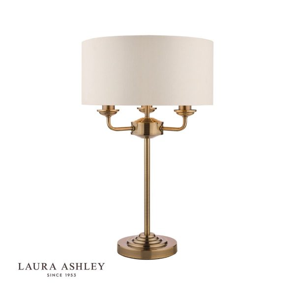 Laura Ashley Sorrento Antique Brass 3 Light Table Lamp with Ivory Shade