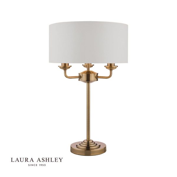 Laura Ashley Sorrento Antique Brass 3 Light Table Lamp with Ivory Shade - Image 2