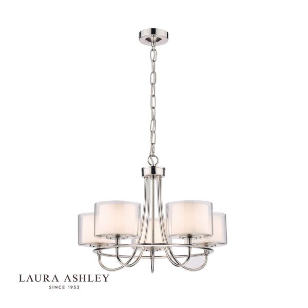 Laura Ashley Southwell Polished Nickel 5 Light Chandelier & Glass Shades