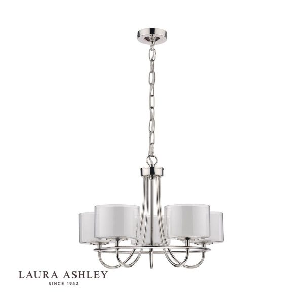 Laura Ashley Southwell Polished Nickel 5 Light Chandelier & Glass Shades - Image 2