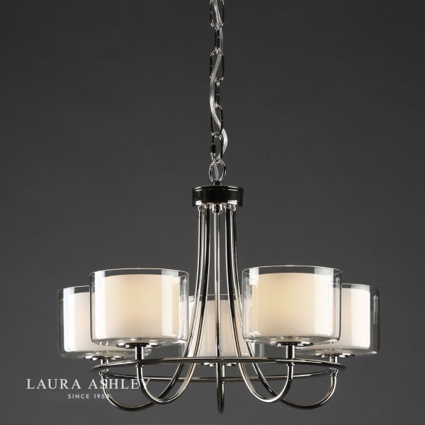 Laura Ashley Southwell Polished Nickel 5 Light Chandelier & Glass Shades - Image 4