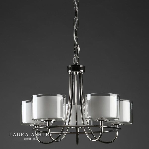 Laura Ashley Southwell Polished Nickel 5 Light Chandelier & Glass Shades - Image 5