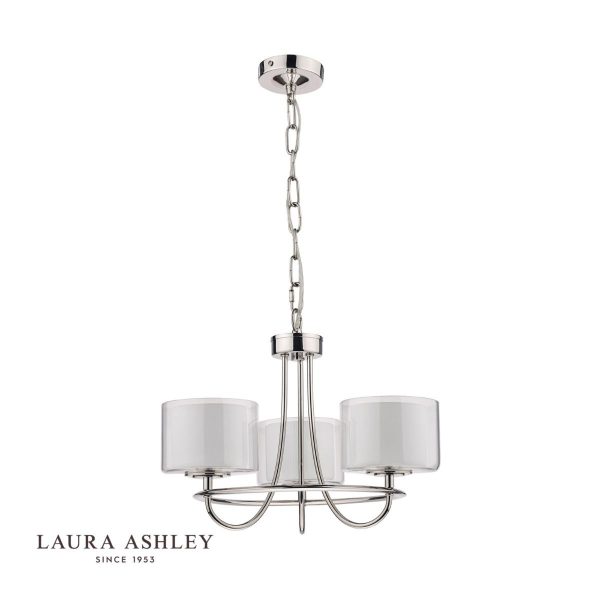 Laura Ashley Southwell Polished Nickel 3 Light Chandelier & Glass Shades - Image 2