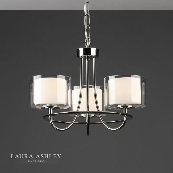 Laura Ashley Southwell Polished Nickel 3 Light Chandelier & Glass Shades - Image 4