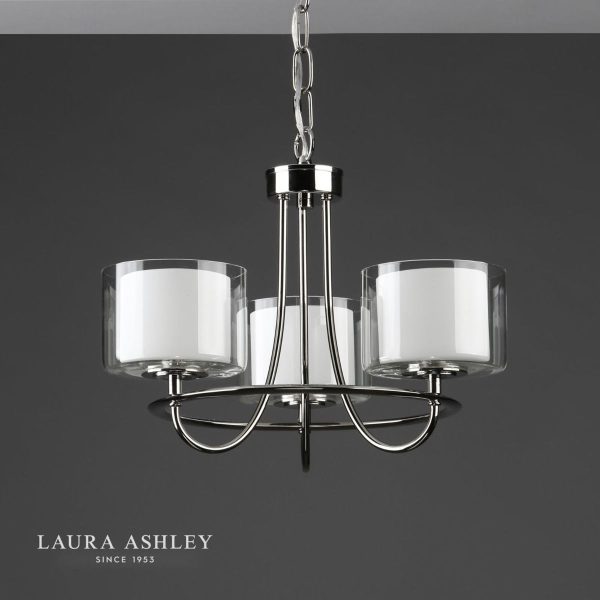 Laura Ashley Southwell Polished Nickel 3 Light Chandelier & Glass Shades - Image 5