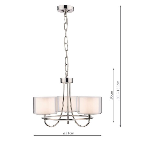 Laura Ashley Southwell Polished Nickel 3 Light Chandelier & Glass Shades - Image 6