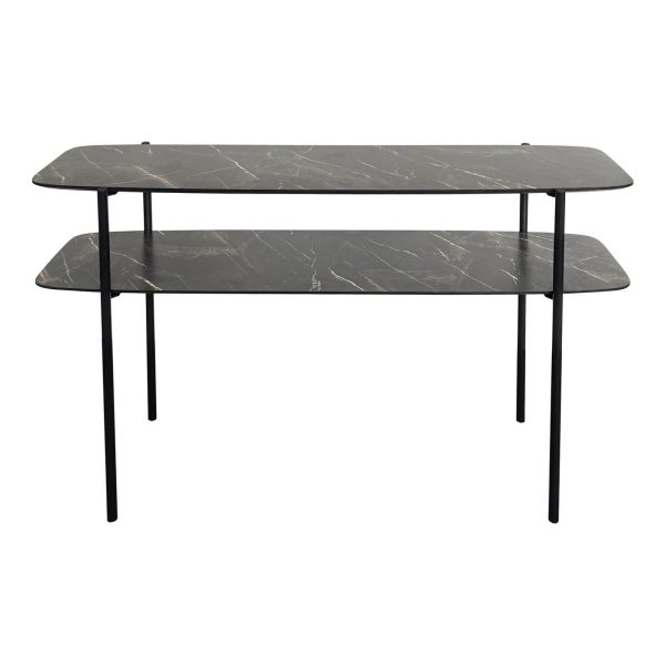 Agnesa 2 Tier Console Table Dark Marble Effect and Matt Black