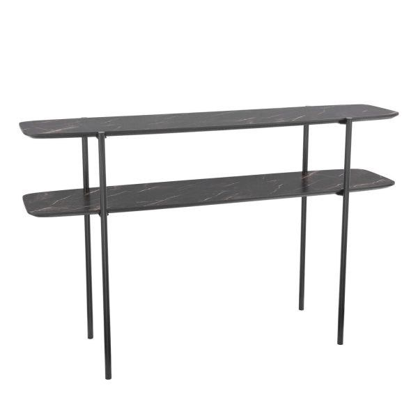 Agnesa 2 Tier Console Table Dark Marble Effect and Matt Black - Image 2