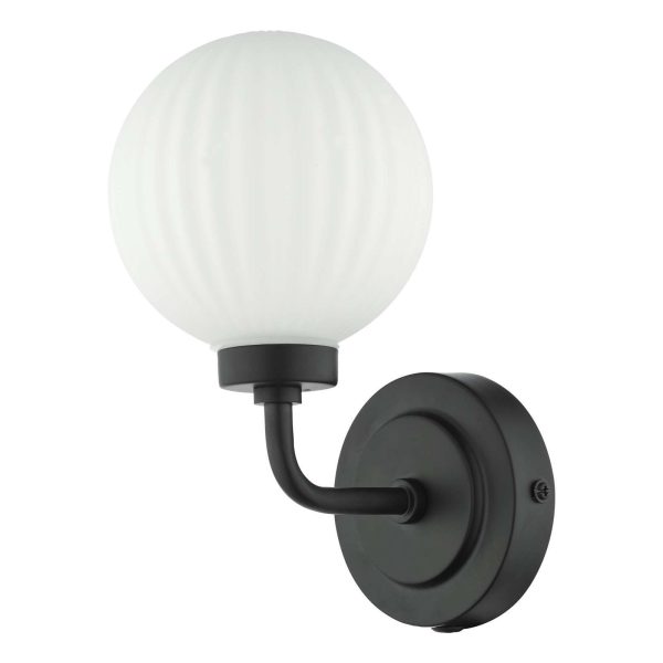 Alrik Bathroom Wall Light Matt Black Opal Glass IP44 - Image 2