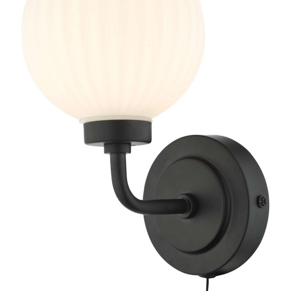 Alrik Bathroom Wall Light Matt Black Opal Glass IP44 - Image 3