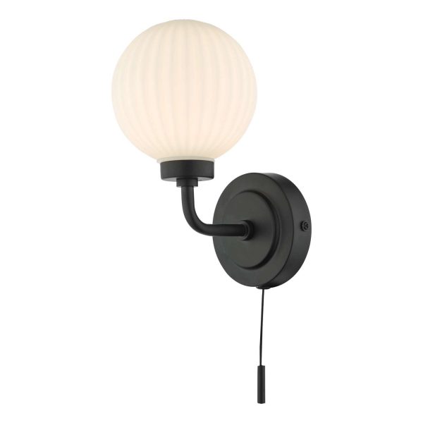 Alrik Bathroom Wall Light Matt Black Opal Glass IP44 - Image 4