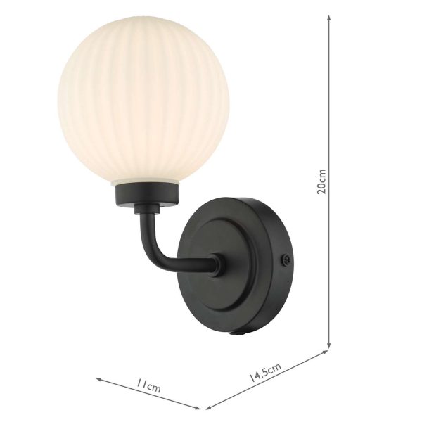 Alrik Bathroom Wall Light Matt Black Opal Glass IP44 - Image 8