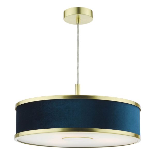 Alvaro 3 Light Pendant Brushed Brass With Blue Shade