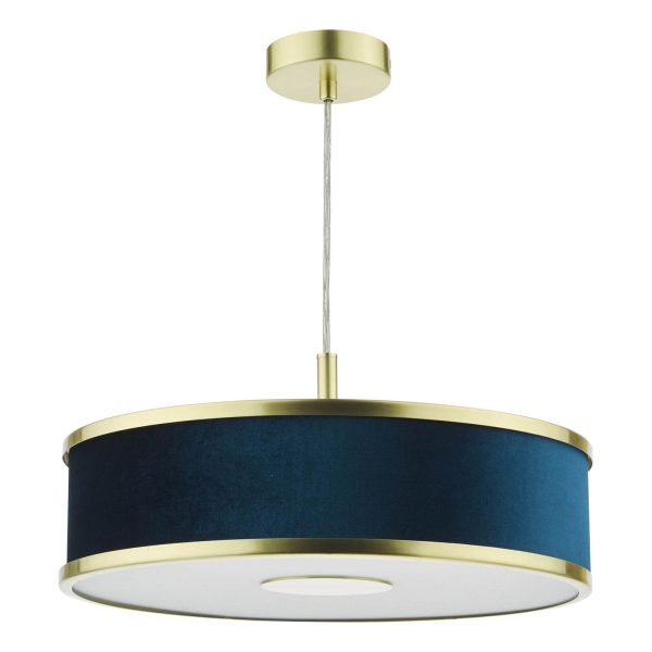 Alvaro 3 Light Pendant Brushed Brass With Blue Shade - Image 2