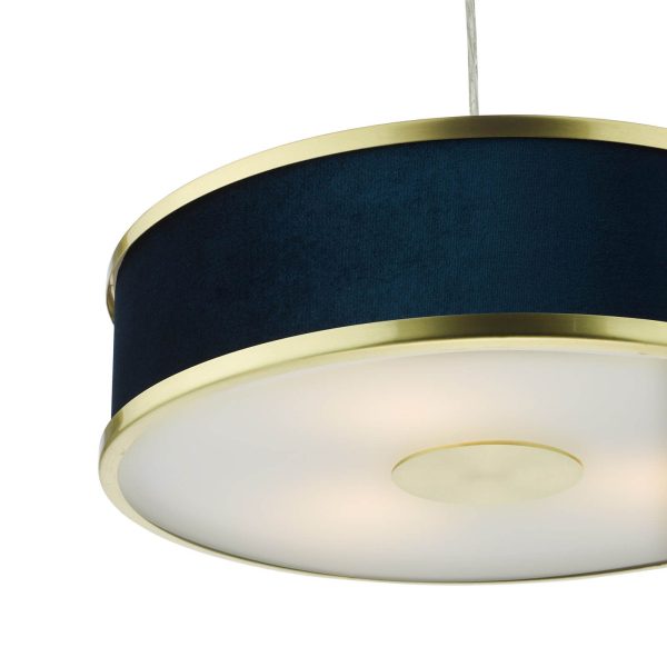 Alvaro 3 Light Pendant Brushed Brass With Blue Shade - Image 3