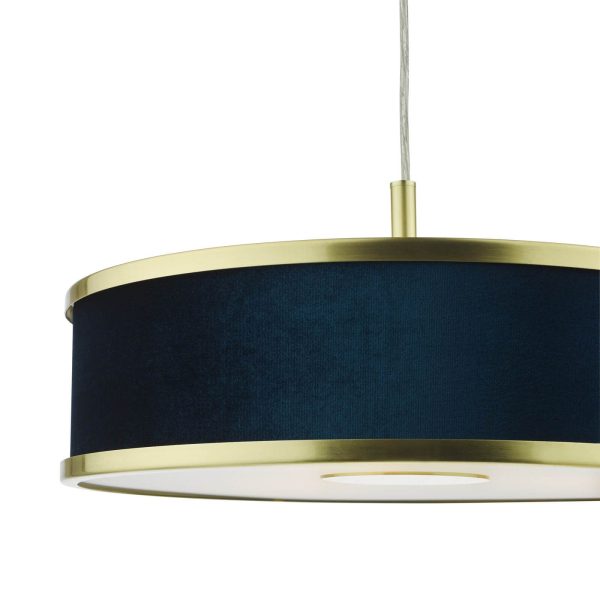 Alvaro 3 Light Pendant Brushed Brass With Blue Shade - Image 4