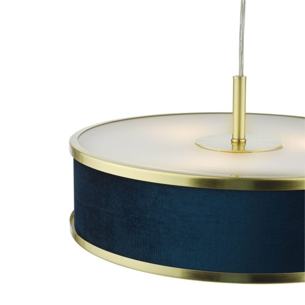 Alvaro 3 Light Pendant Brushed Brass With Blue Shade - Image 5