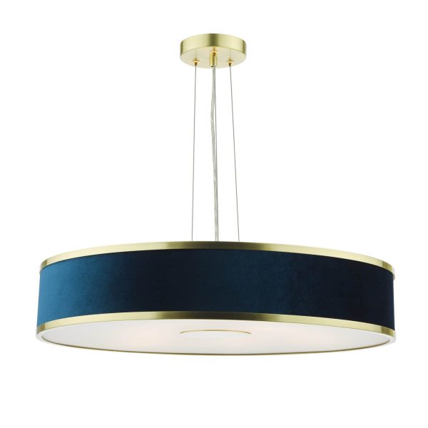 Alvaro 6 Light Pendant Brushed Brass With Blue Shade