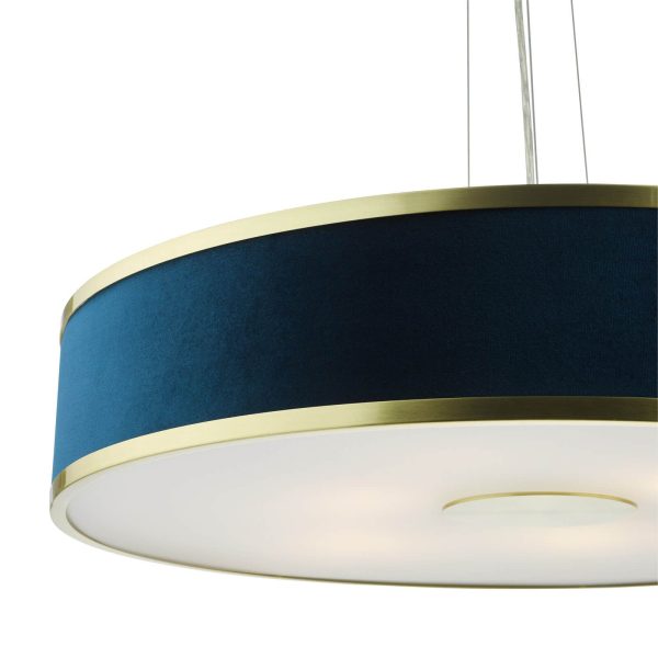 Alvaro 6 Light Pendant Brushed Brass With Blue Shade - Image 3