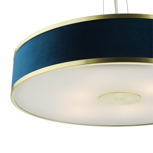 Alvaro 6 Light Pendant Brushed Brass With Blue Shade - Image 4