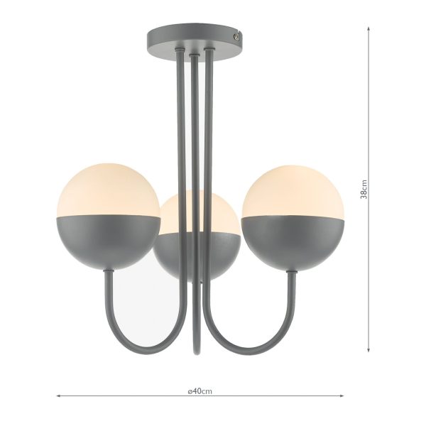 Andre 3 Light Semi Flush Grey Opal Glass - Image 10