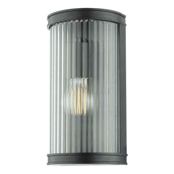 Anund Bathroom Wall Light Matt Black Ribbed Glass IP44 - Image 2