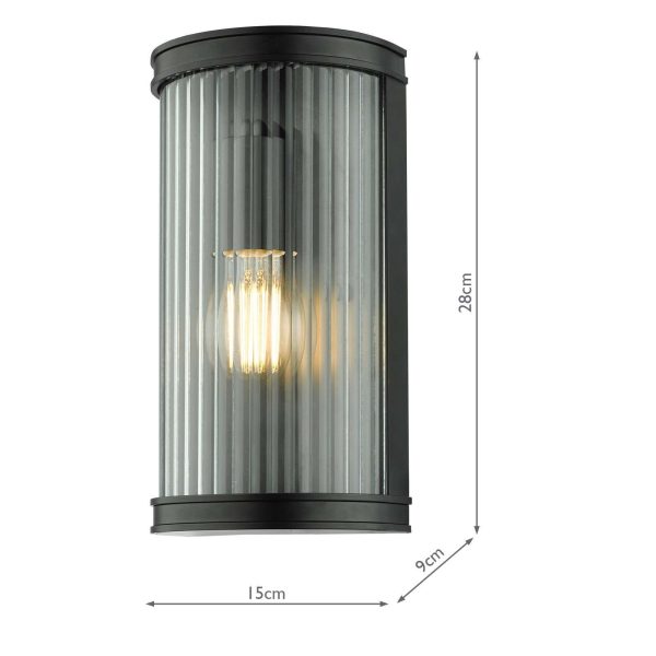 Anund Bathroom Wall Light Matt Black Ribbed Glass IP44 - Image 4