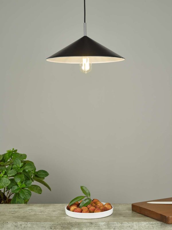 Apex 1 Light Single Pendant Matt Black Polished Chrome - Image 4