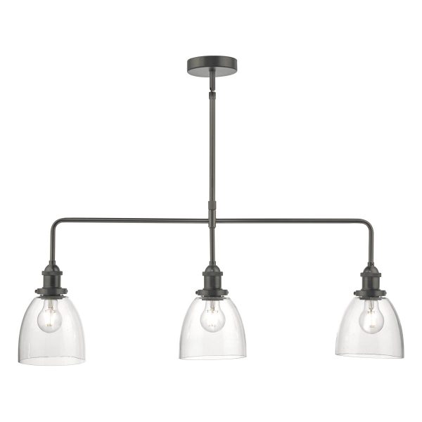 Arvin 3lt Bar Pendant Antique Chrome & Glass