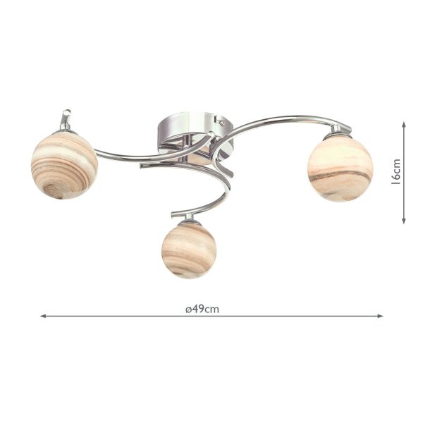 Atiya 3 Light Semi Flush Ceiling Light Polished Chrome With Planet Style Glass - Image 6