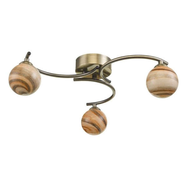 Atiya 3 Light Semi Flush Antique Brass With Planet Style Glass - Image 2