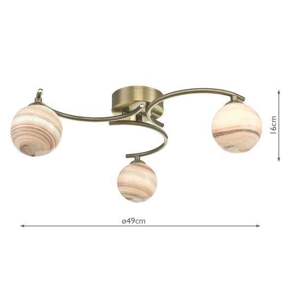 Atiya 3 Light Semi Flush Antique Brass With Planet Style Glass - Image 6