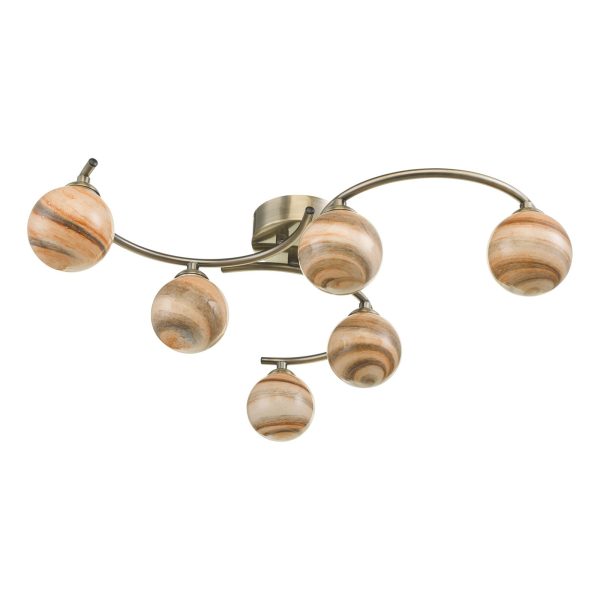 Atiya 6 Light Semi Flush Ceiling Light Antique Brass With Planet Art Glass - Image 2