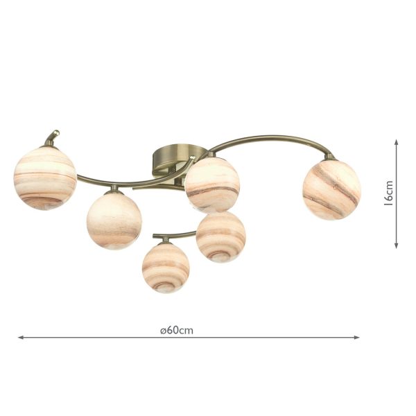 Atiya 6 Light Semi Flush Ceiling Light Antique Brass With Planet Art Glass - Image 6