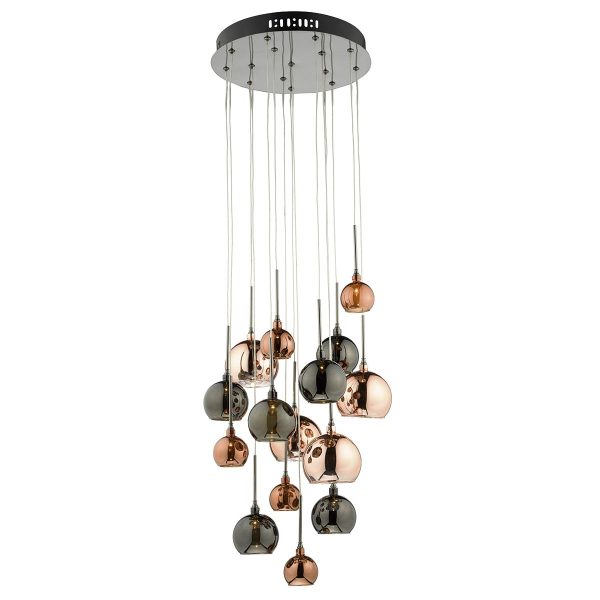 Aurelia 15 Light Cluster Pendant with Copper & Bronze Glass Shades - Image 3