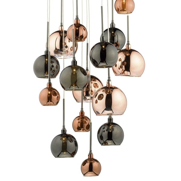 Aurelia 15 Light Cluster Pendant with Copper & Bronze Glass Shades