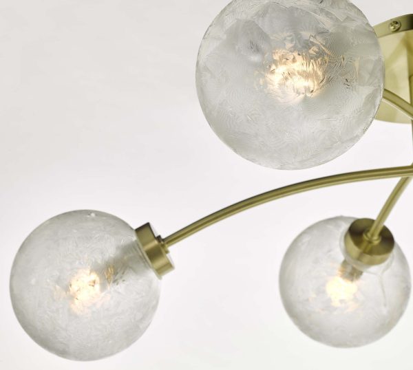 Avari 6 Light Semi Flush Satin Brass And Clear Frosted Glass - Image 3