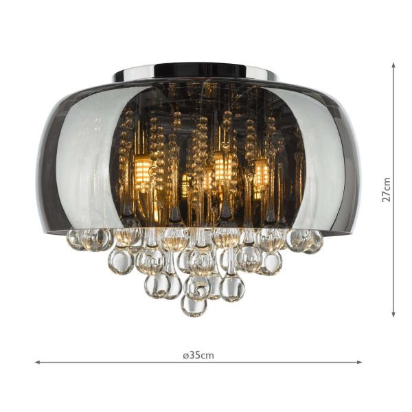 Aviel 5 Light Flush Smoked Shade With Clear Glass Droppers - Image 6