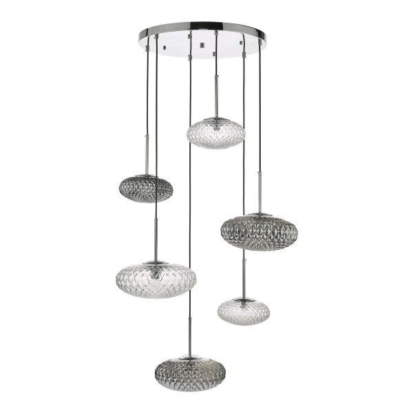 Bibiana 6 Light Cluster Pendant Clear And Smoked Textured Glass Polished Chrome - Image 2