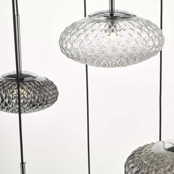 Bibiana 6 Light Cluster Pendant Clear And Smoked Textured Glass Polished Chrome - Image 3