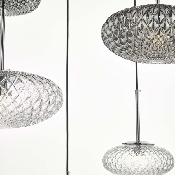 Bibiana 6 Light Cluster Pendant Clear And Smoked Textured Glass Polished Chrome - Image 4